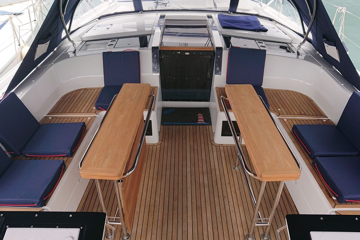 Deck of Vaya, a Hanse Yachts Hanse 460 sailboat at Općina Medulin, Croatia