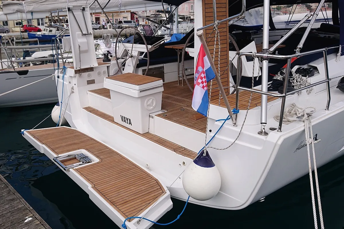 Deck of Vaya, a Hanse Yachts Hanse 460 sailboat at Općina Medulin, Croatia