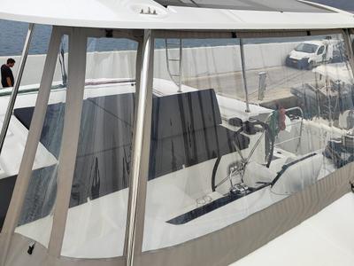 Cockpit of Lady Mary, a Lagoon 46 catamaran at Lavreotiki Municipal Unit, Greece