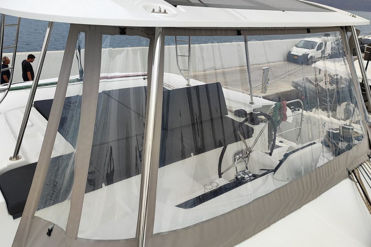 Cockpit of Lady Mary, a Lagoon 46 catamaran at Lavreotiki Municipal Unit, Greece