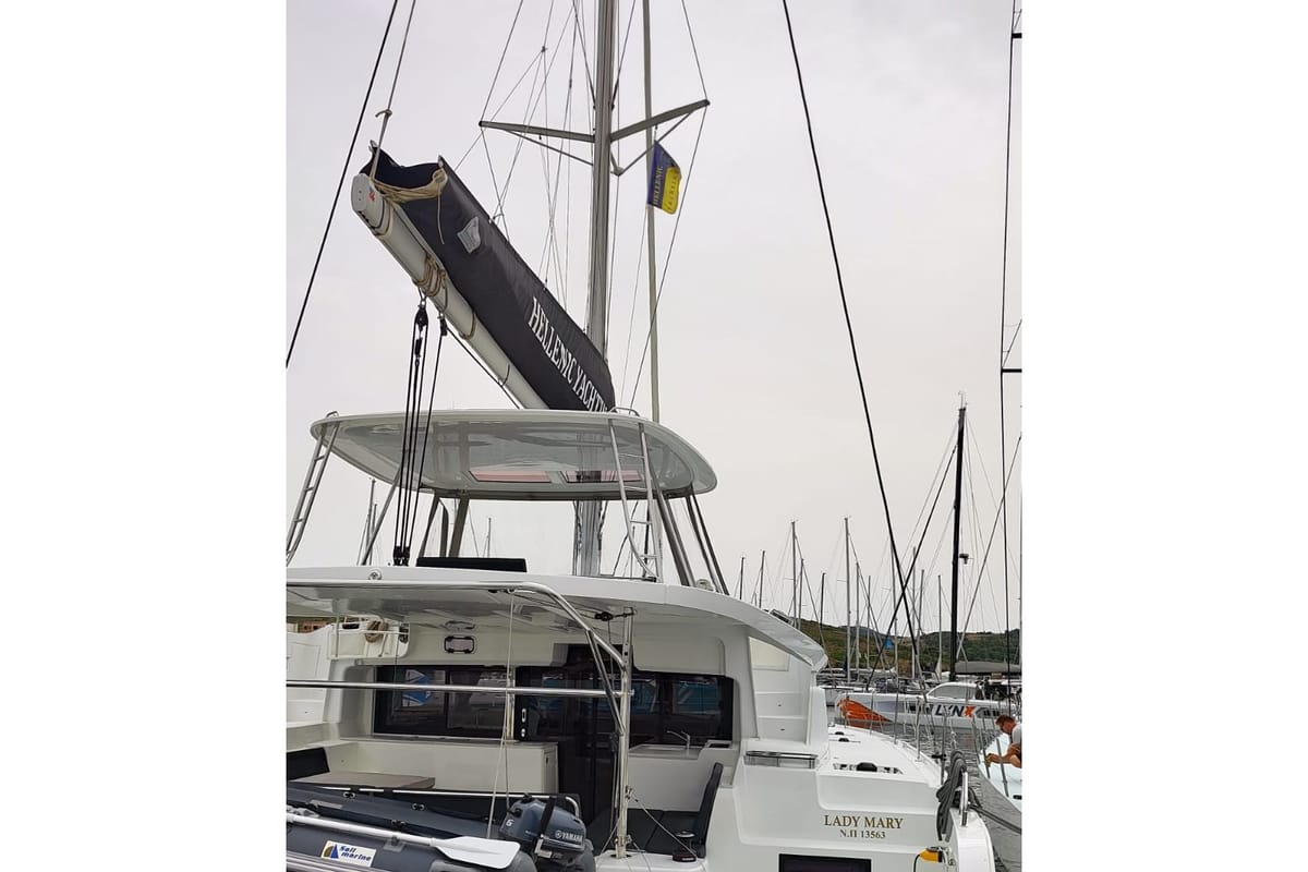 Exterior view of Lady Mary, a Lagoon 46 catamaran at Lavreotiki Municipal Unit, Greece