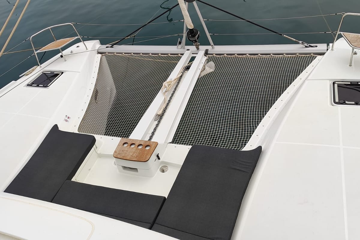 Deck of Lady Mary, a Lagoon 46 catamaran at Lavreotiki Municipal Unit, Greece