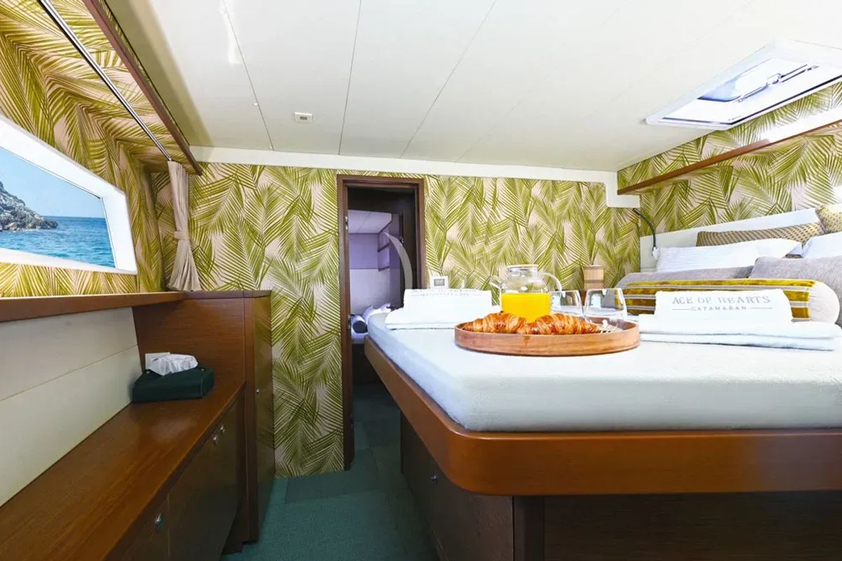 Cabin on Ace of Hearts, a Lagoon 52 catamaran at Athens, Greece