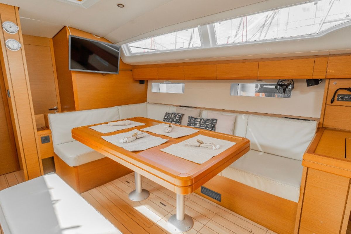 Salon of Maria 2, a Jeanneau 54 sailboat at Athens, Greece