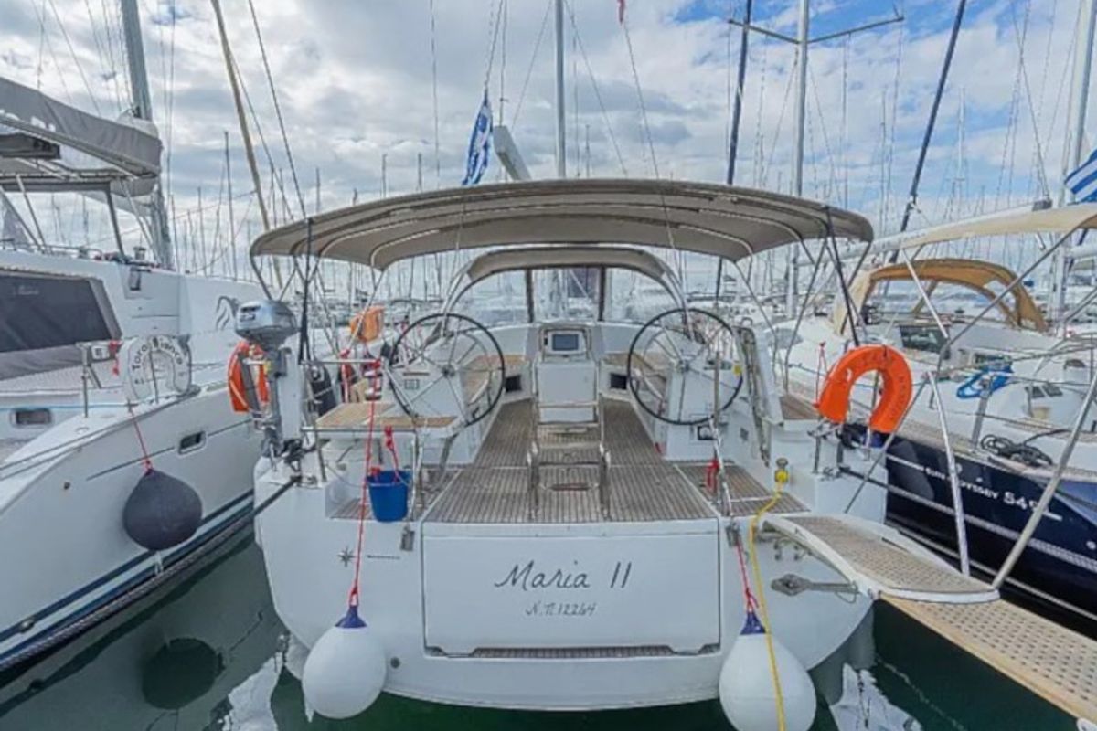 Exterior view of Maria 2, a Jeanneau 54 sailboat at Athens, Greece