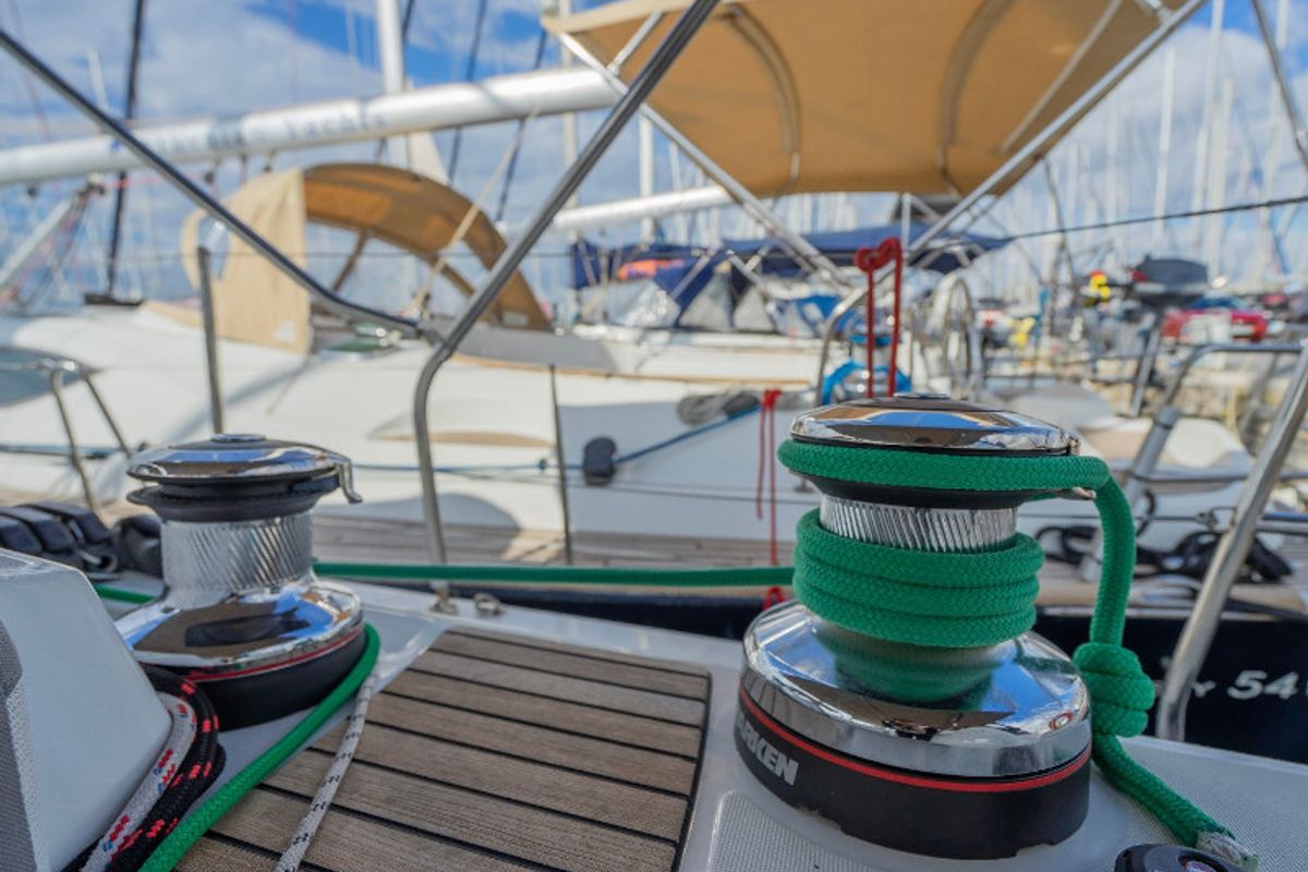 Deck of Maria 2, a Jeanneau 54 sailboat at Athens, Greece