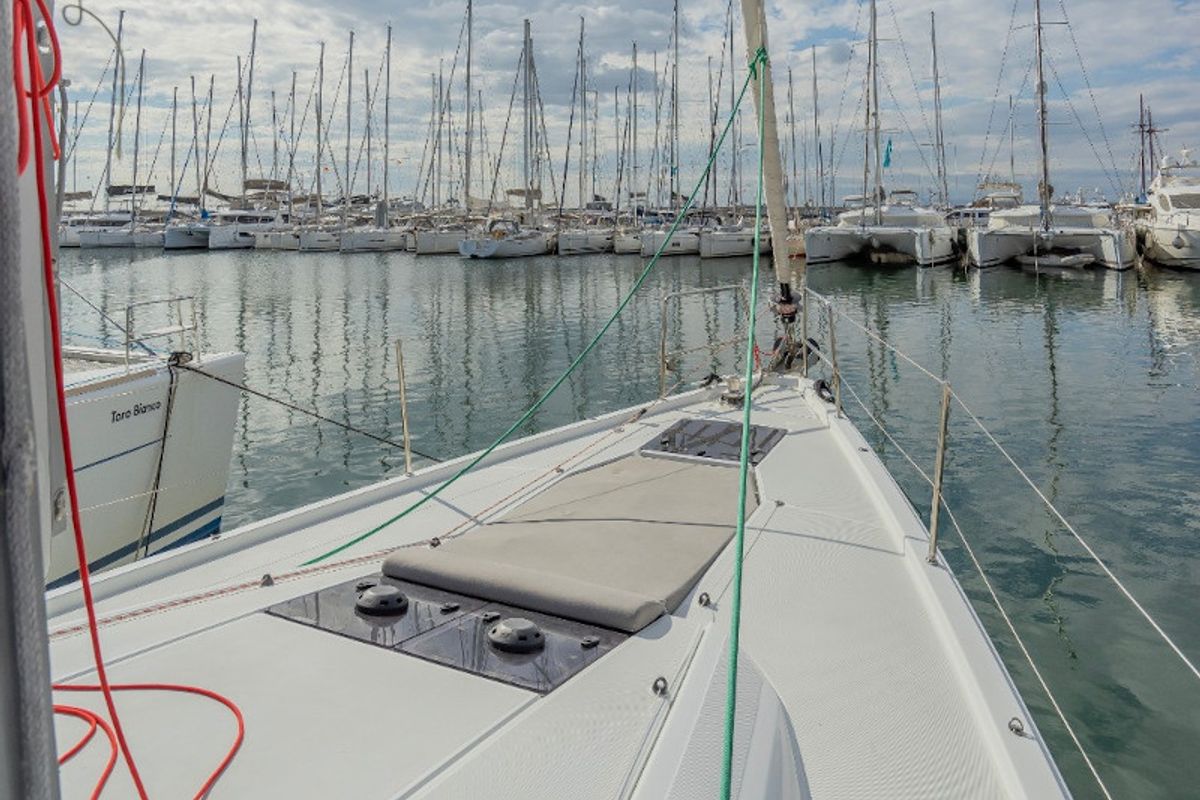Deck of Maria 2, a Jeanneau 54 sailboat at Athens, Greece