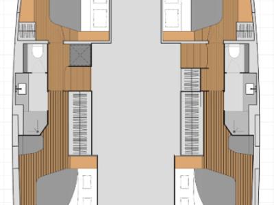 Floor plan of Last Mango, a Fountaine Pajot Aura 51 catamaran at Road Town, British Virgin Islands