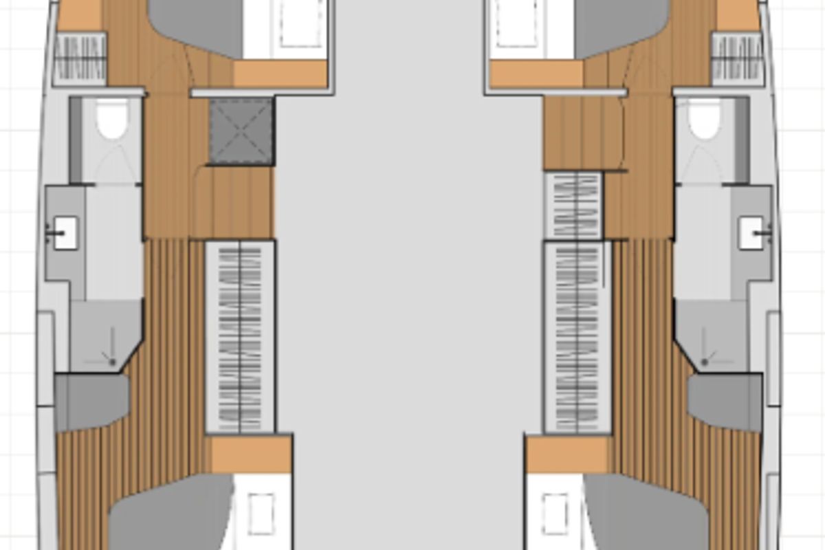 Floor plan of Last Mango, a Fountaine Pajot Aura 51 catamaran at Road Town, British Virgin Islands
