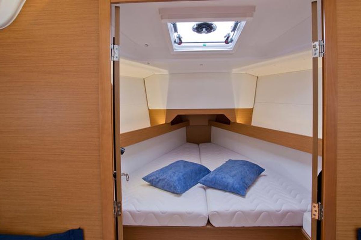 Cabin on SheShe, a Jeanneau Sun Odyssey 349 sailboat at Grad Pula, Croatia