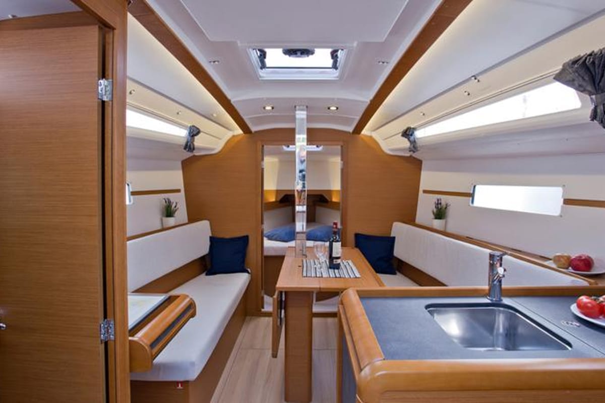 Salon of SheShe, a Jeanneau Sun Odyssey 349 sailboat at Grad Pula, Croatia