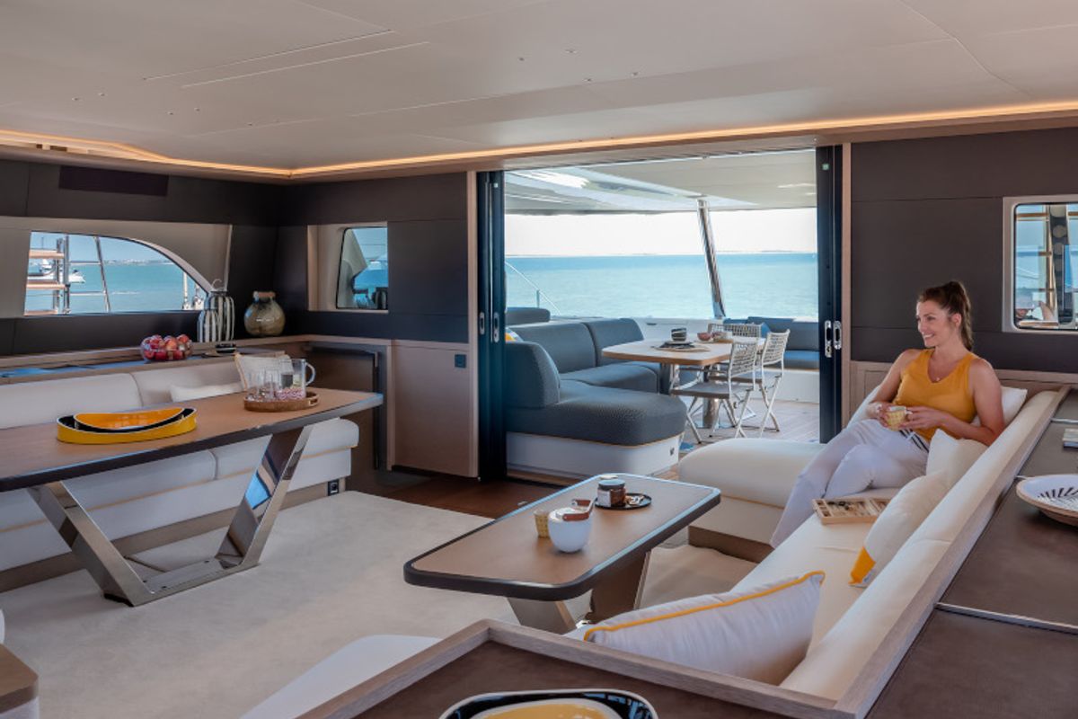 Salon of Daiquiri, a Lagoon Sixty 5 catamaran at Athens, Greece