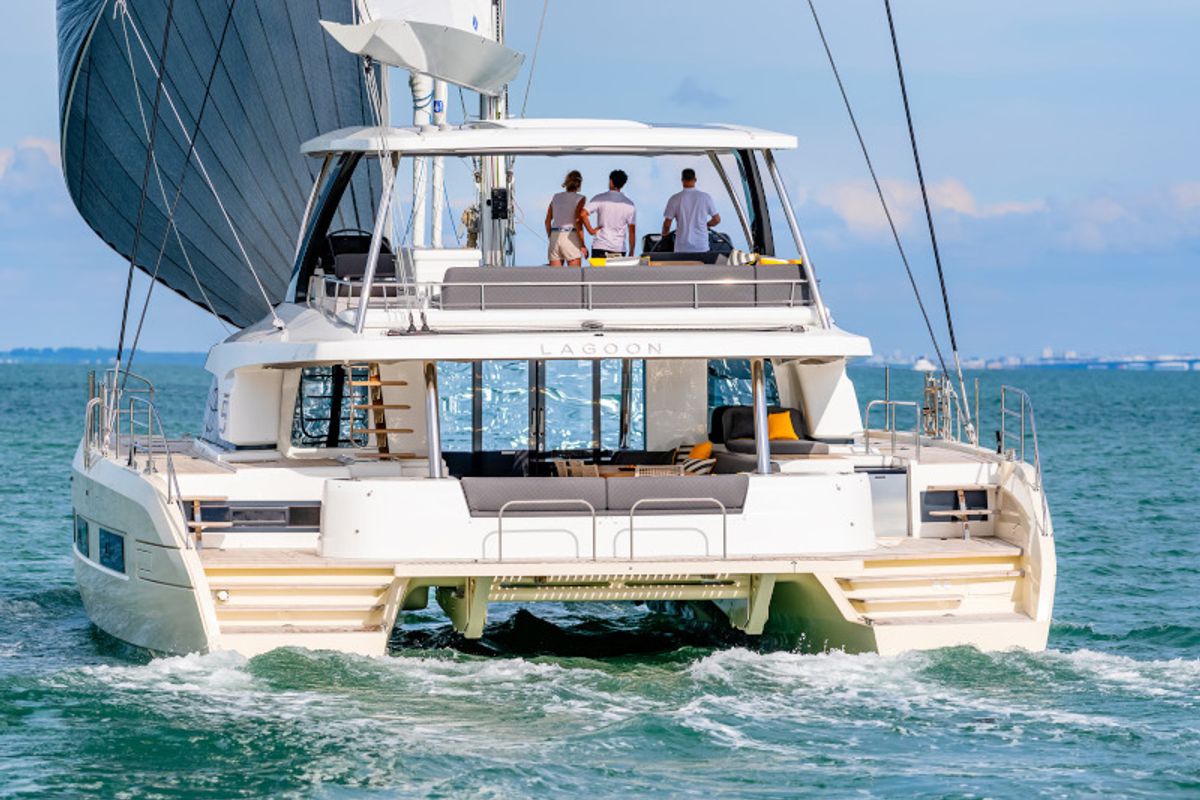 Exterior view of Daiquiri, a Lagoon Sixty 5 catamaran at Athens, Greece