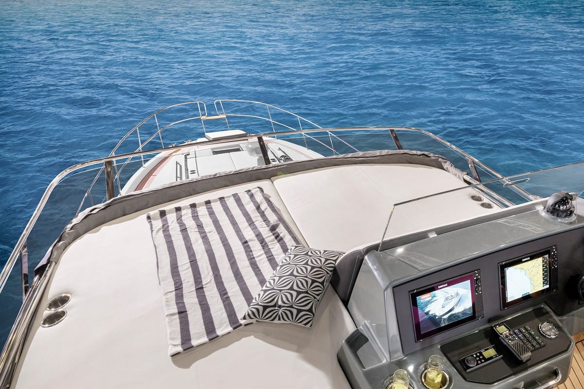 Deck of Ela, a Bavaria R55 Fly yacht at Seget Donji, Croatia