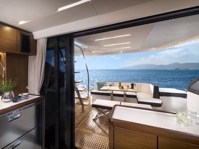 Salon of Ela, a Bavaria R55 Fly yacht at Seget Donji, Croatia