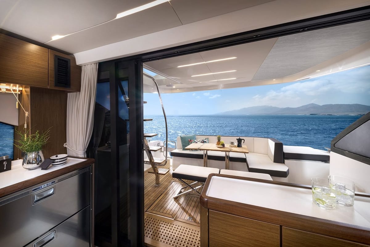 Salon of Ela, a Bavaria R55 Fly yacht at Seget Donji, Croatia