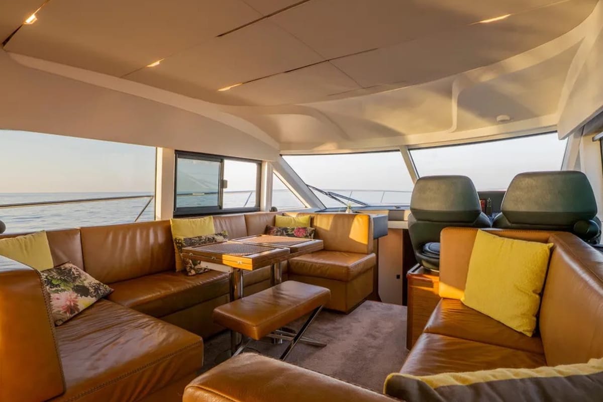 Salon of Ela, a Bavaria R55 Fly yacht at Seget Donji, Croatia