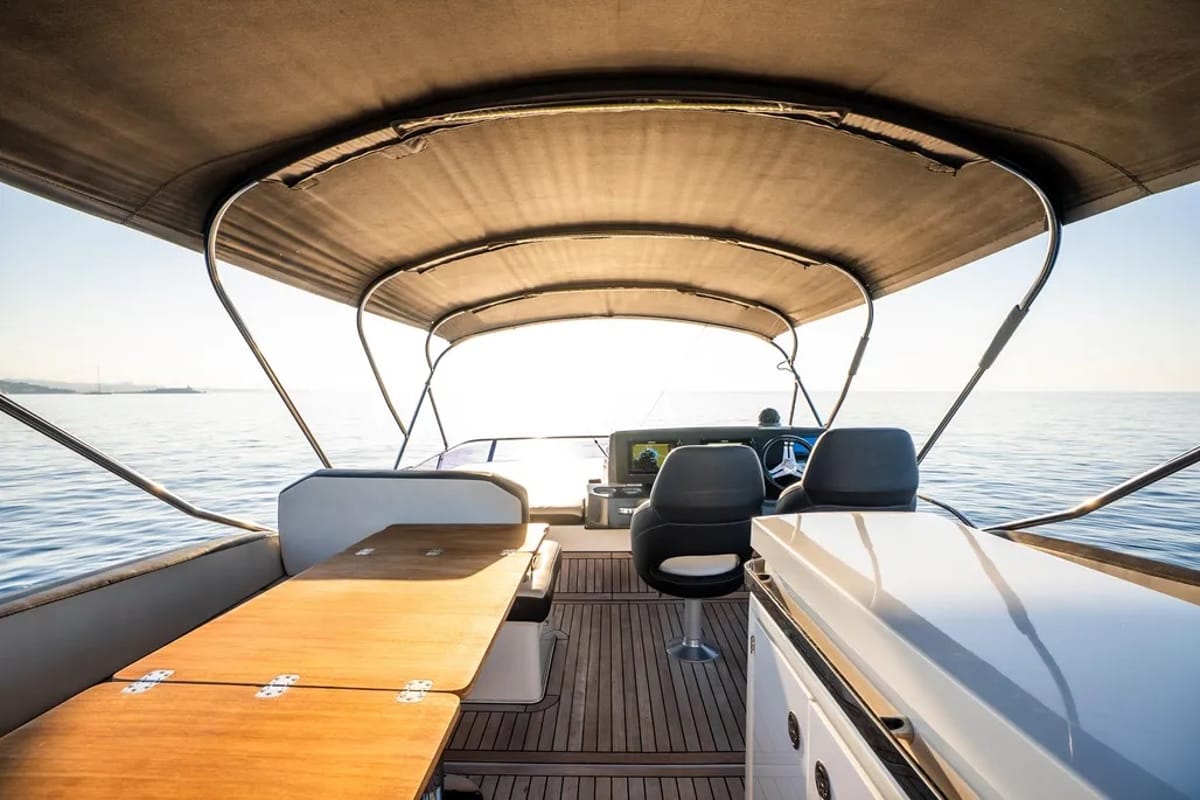 Cockpit of Ela, a Bavaria R55 Fly yacht at Seget Donji, Croatia