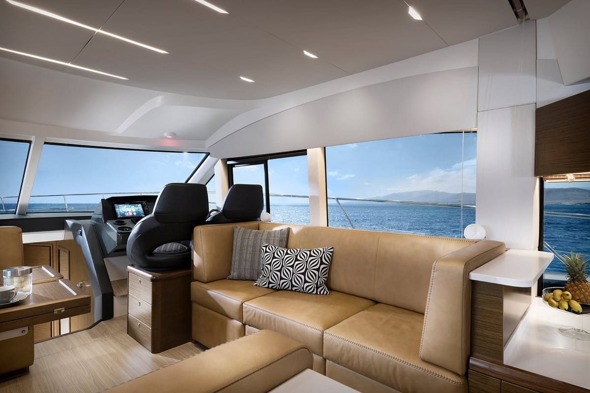 Salon of Ela, a Bavaria R55 Fly yacht at Seget Donji, Croatia