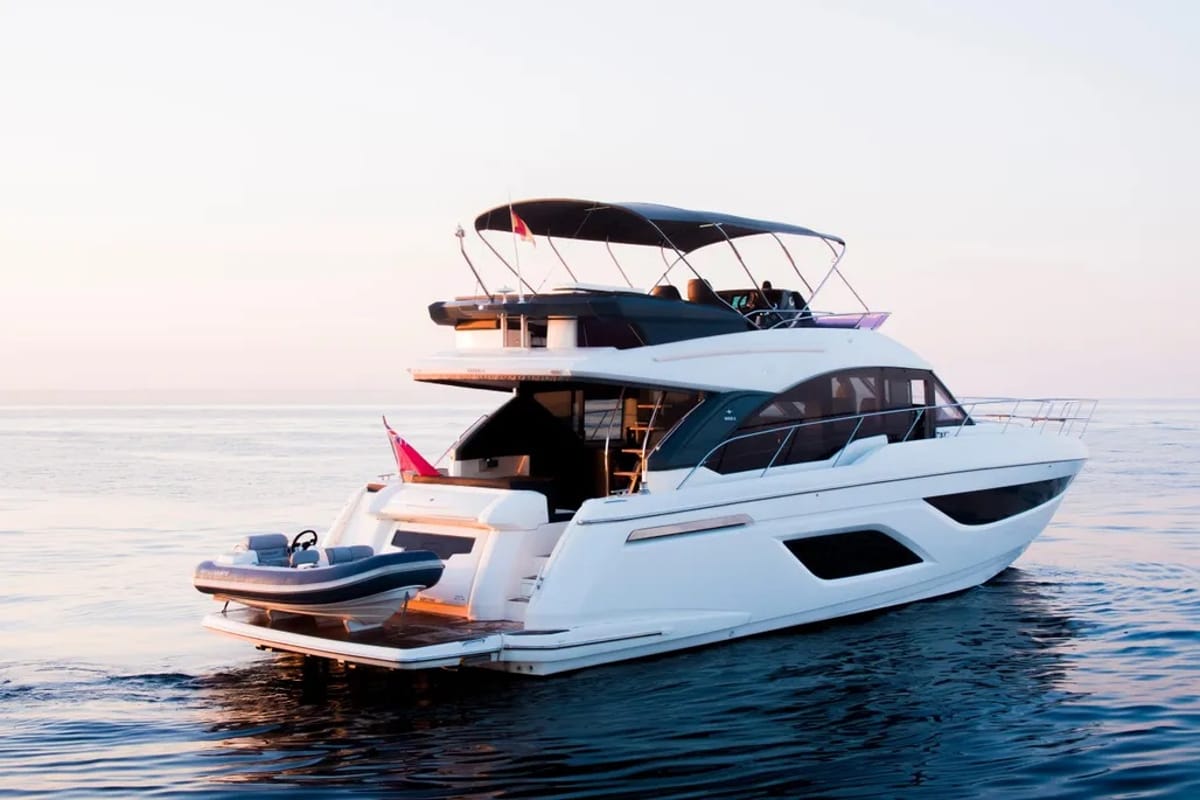 Exterior view of Ela, a Bavaria R55 Fly yacht at Seget Donji, Croatia