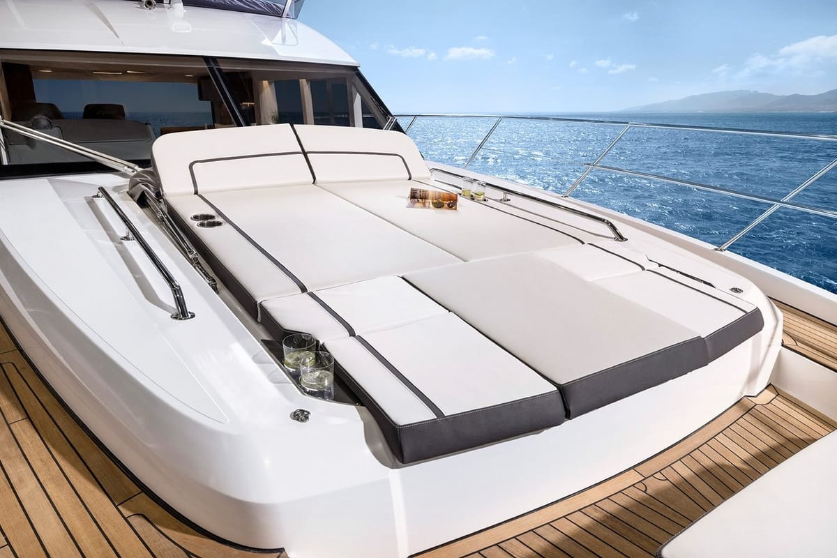 Deck of Ela, a Bavaria R55 Fly yacht at Seget Donji, Croatia