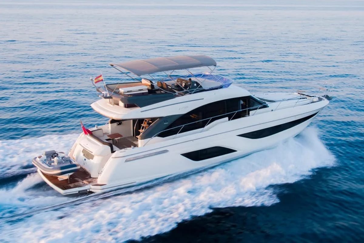 Exterior view of Ela, a Bavaria R55 Fly yacht at Seget Donji, Croatia