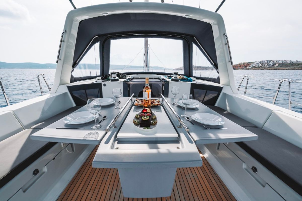 Deck of Rafaella, a Beneteau Oceanis 45 sailboat at Volos Municipality, Greece