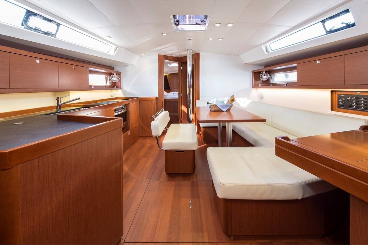 Salon of Rafaella, a Beneteau Oceanis 45 sailboat at Volos Municipality, Greece