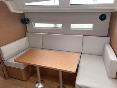Salon of Titzi, a Jeanneau Sun Odyssey 410 sailboat at Palma de Mallorca, Spain