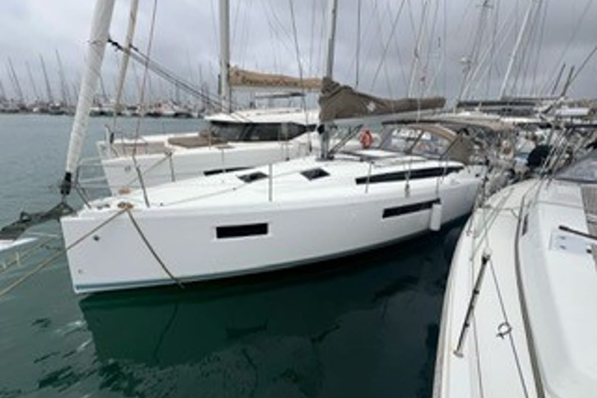 Exterior view of Titzi, a Jeanneau Sun Odyssey 410 sailboat at Palma de Mallorca, Spain
