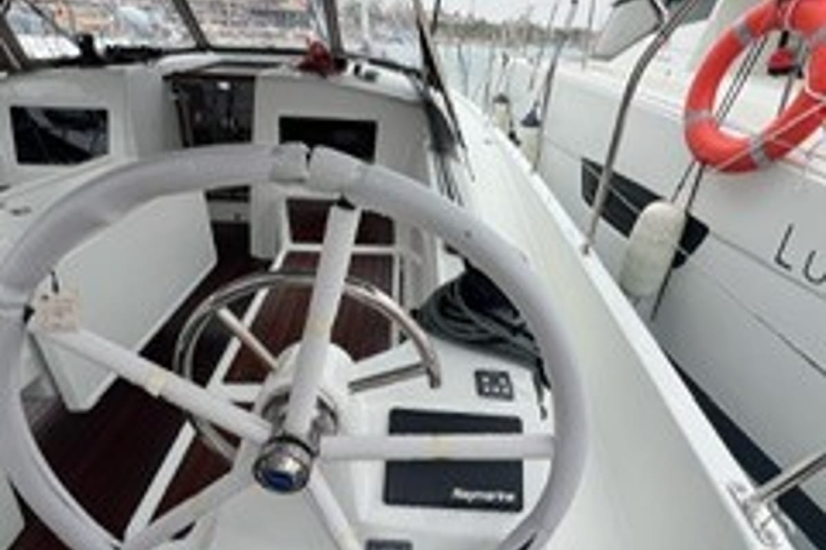 Cockpit of Titzi, a Jeanneau Sun Odyssey 410 sailboat at Palma de Mallorca, Spain