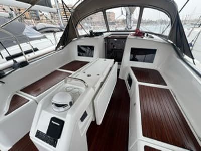 Deck of Titzi, a Jeanneau Sun Odyssey 410 sailboat at Palma de Mallorca, Spain