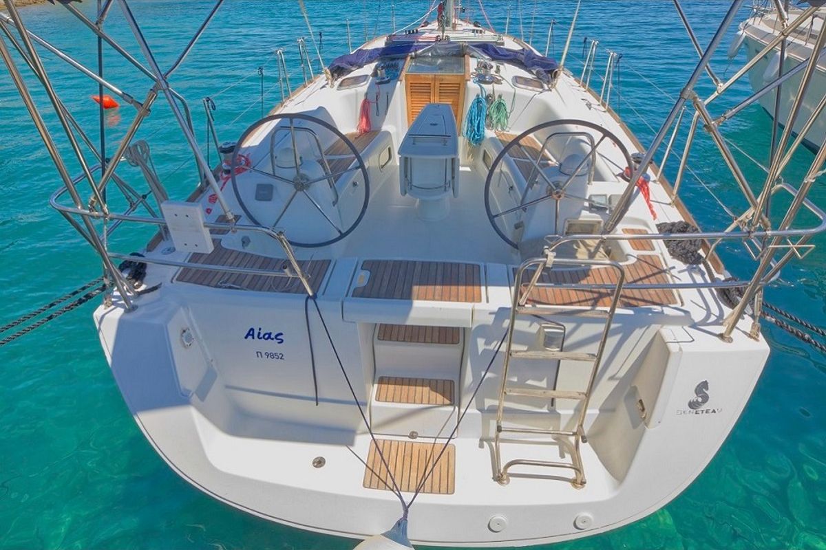 Exterior view of Aias, a Beneteau Oceanis 43 sailboat at Municipal Unit of Megara, Greece