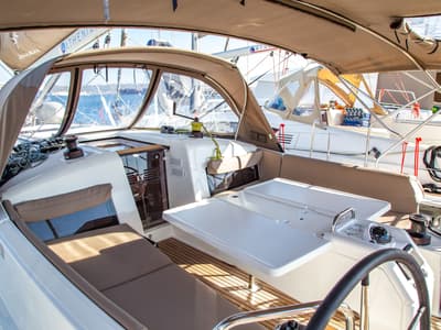 Deck of Apostolis, a Jeanneau Sun Odyssey 440 sailboat at Zakynthos Municipal Unit, Greece