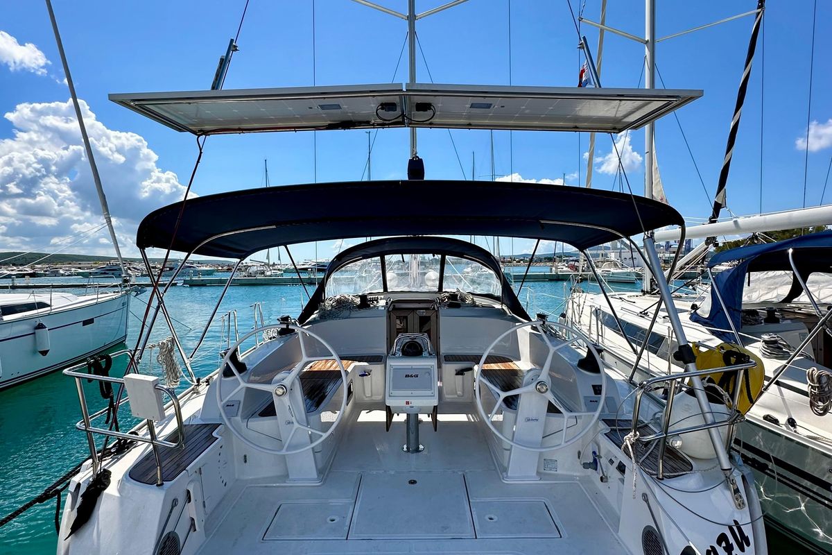 Cockpit of Zazu, a Bavaria Cruiser 46 sailboat at Općina Sukošan, Croatia