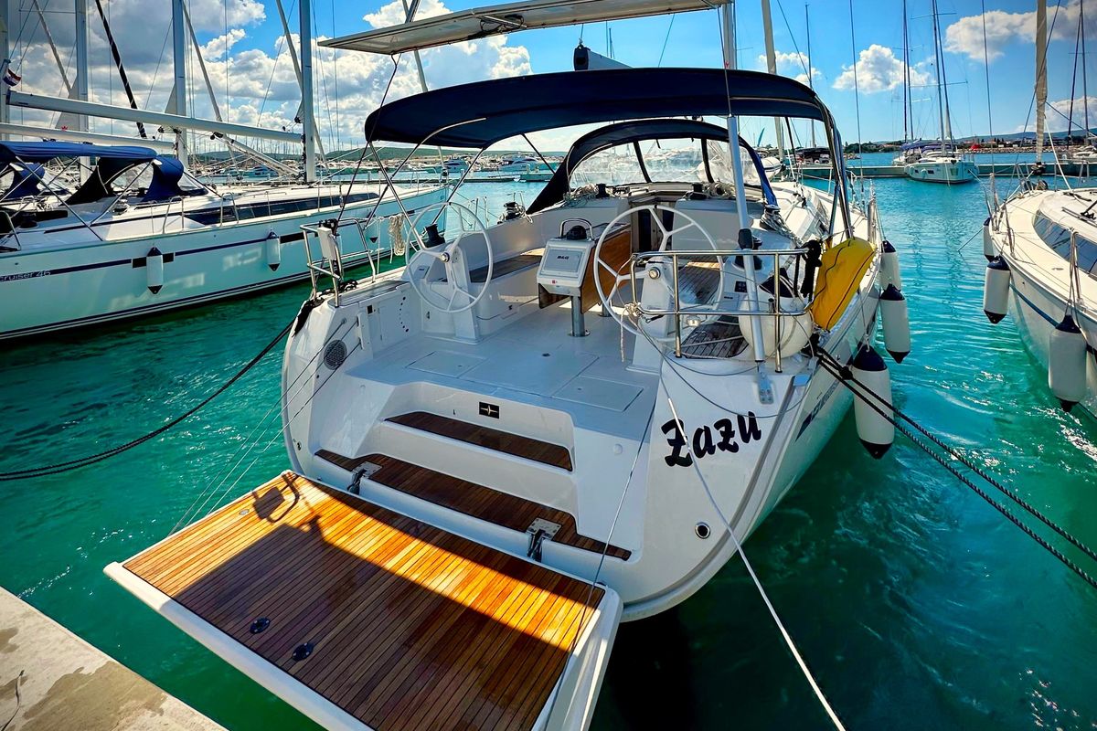 Exterior view of Zazu, a Bavaria Cruiser 46 sailboat at Općina Sukošan, Croatia