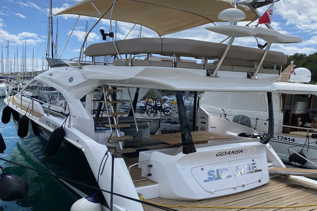 Deck of Sid One, a Sessa Marine Sessa Fly 47 yacht at Grad Šibenik, Croatia