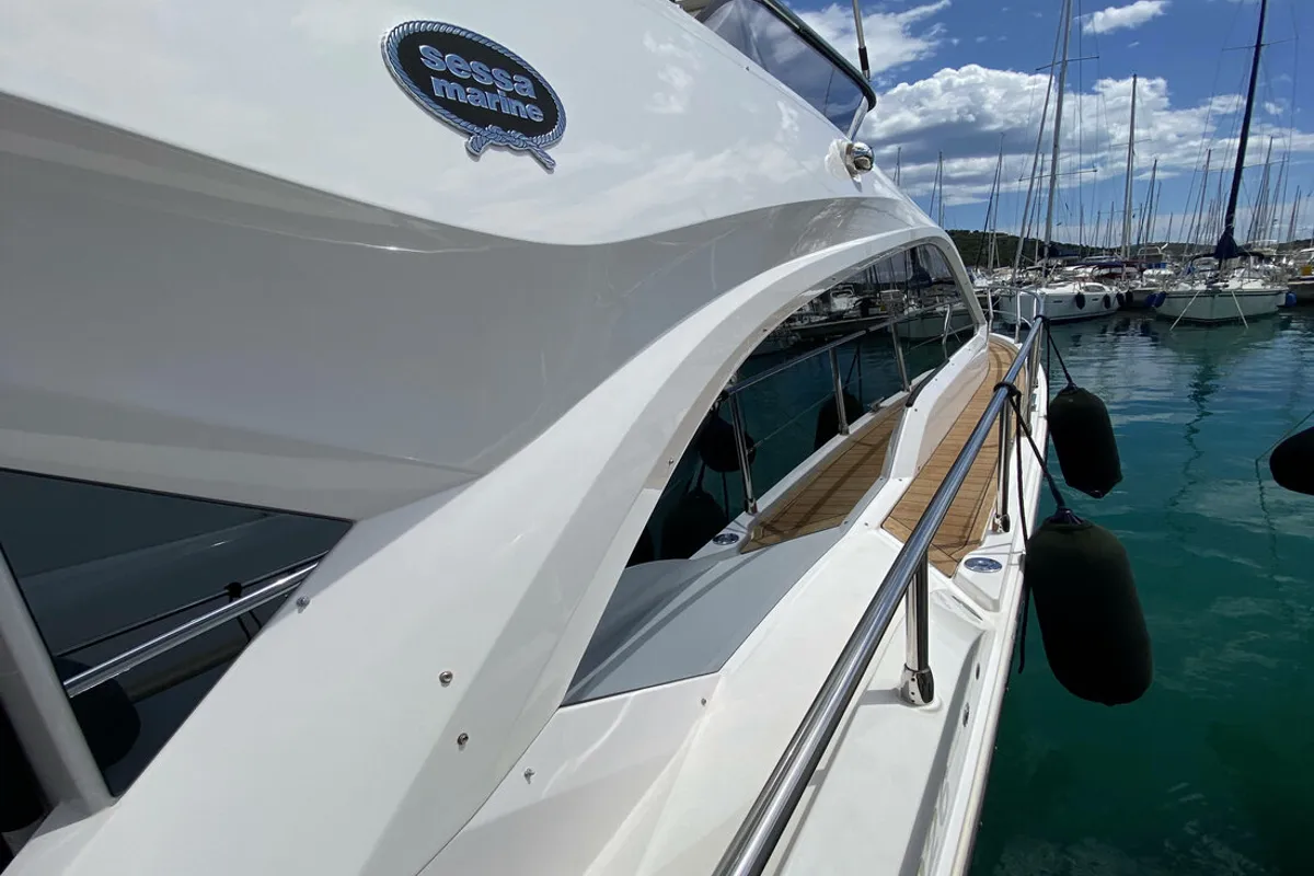 Deck of Sid One, a Sessa Marine Sessa Fly 47 yacht at Grad Šibenik, Croatia