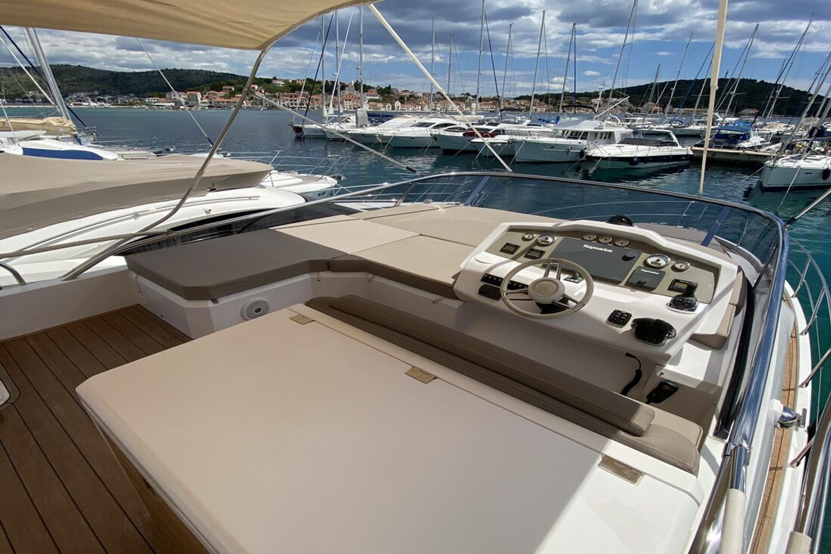 Cockpit of Sid One, a Sessa Marine Sessa Fly 47 yacht at Grad Šibenik, Croatia