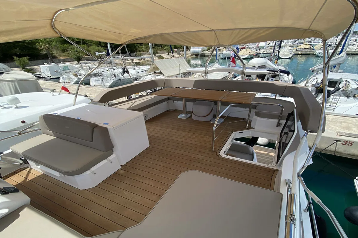 Deck of Sid One, a Sessa Marine Sessa Fly 47 yacht at Grad Šibenik, Croatia