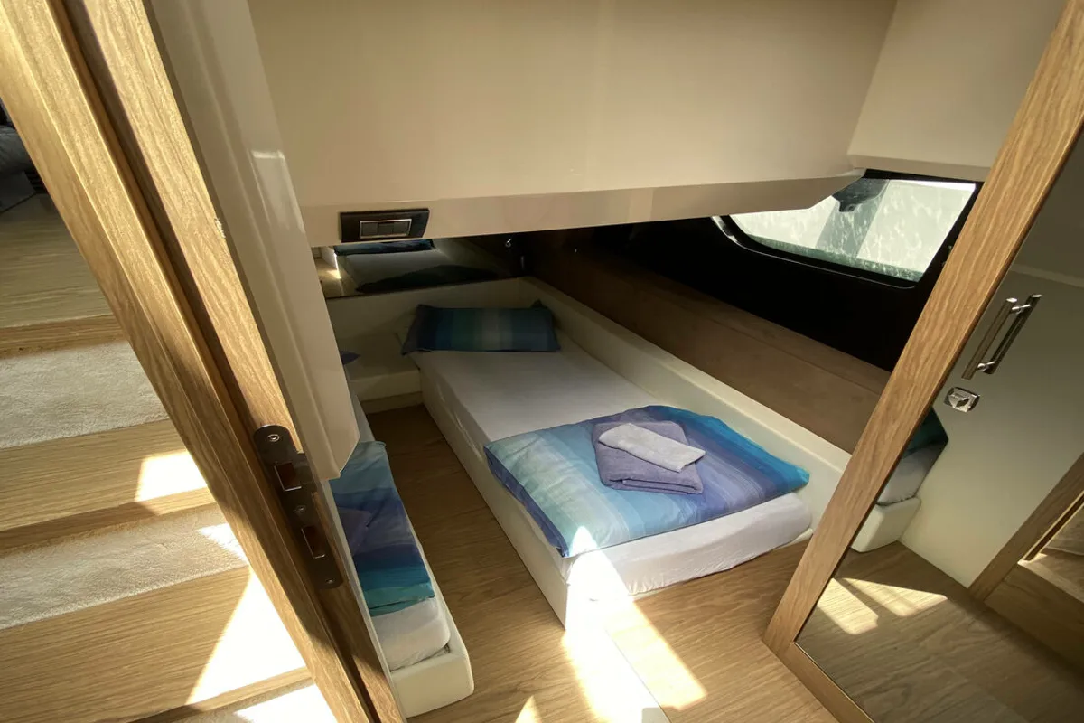Cabin on Sid One, a Sessa Marine Sessa Fly 47 yacht at Grad Šibenik, Croatia