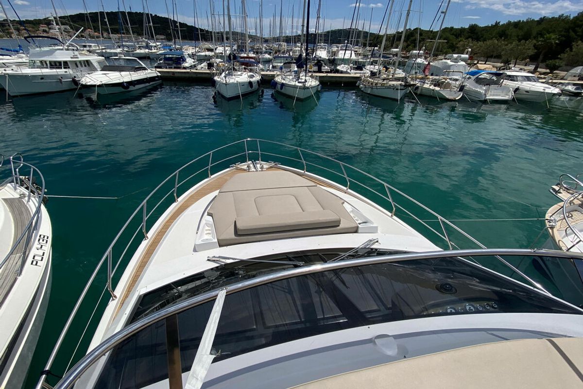 Deck of Sid One, a Sessa Marine Sessa Fly 47 yacht at Grad Šibenik, Croatia