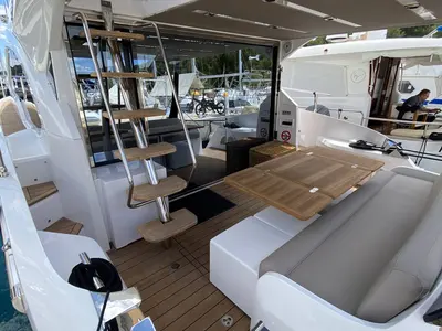 Deck of Sid One, a Sessa Marine Sessa Fly 47 yacht at Grad Šibenik, Croatia