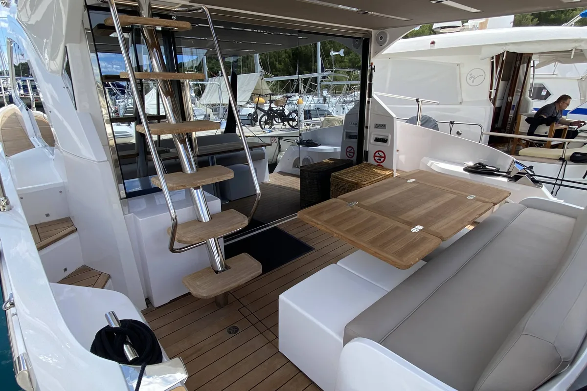 Deck of Sid One, a Sessa Marine Sessa Fly 47 yacht at Grad Šibenik, Croatia
