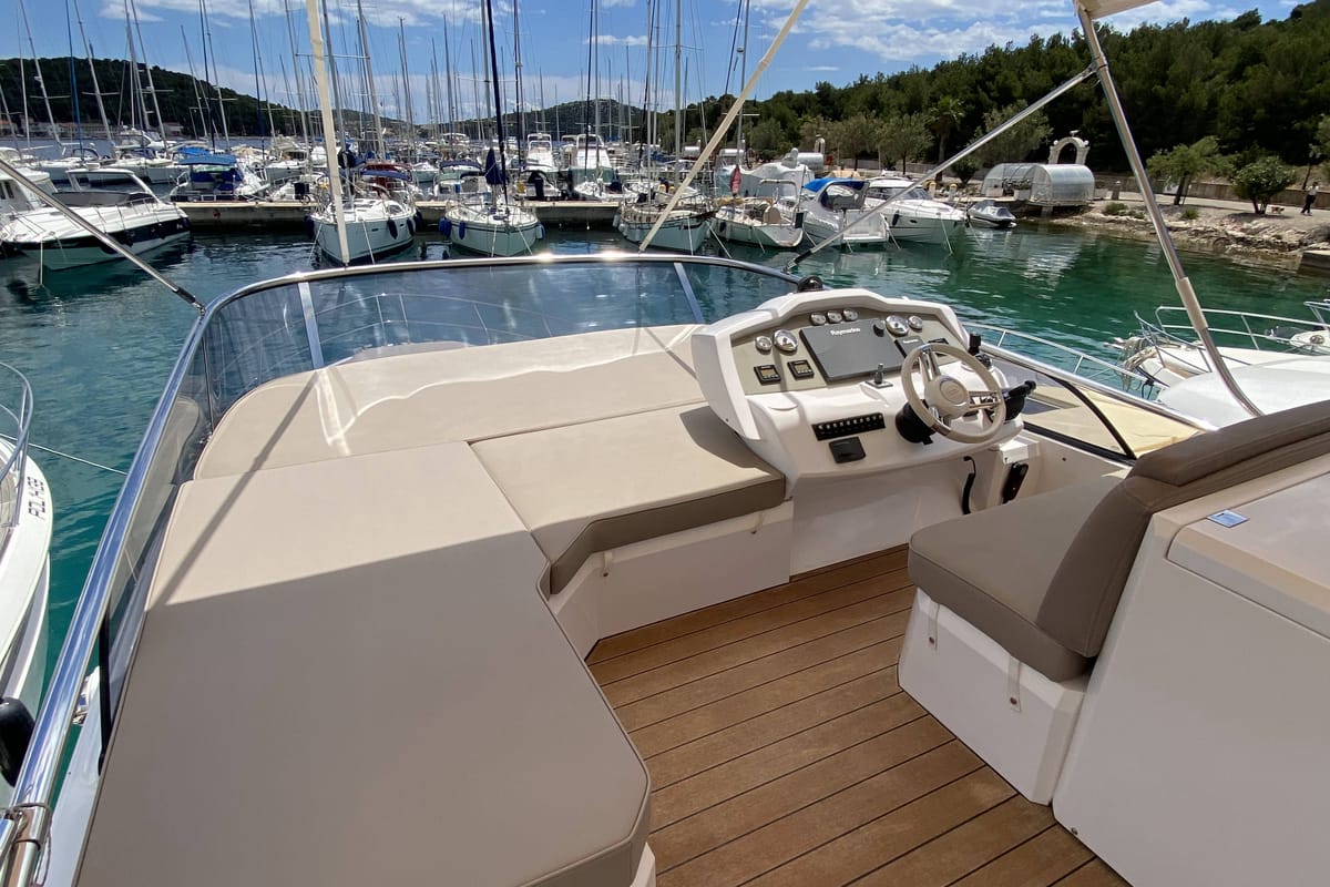 Cockpit of Sid One, a Sessa Marine Sessa Fly 47 yacht at Grad Šibenik, Croatia