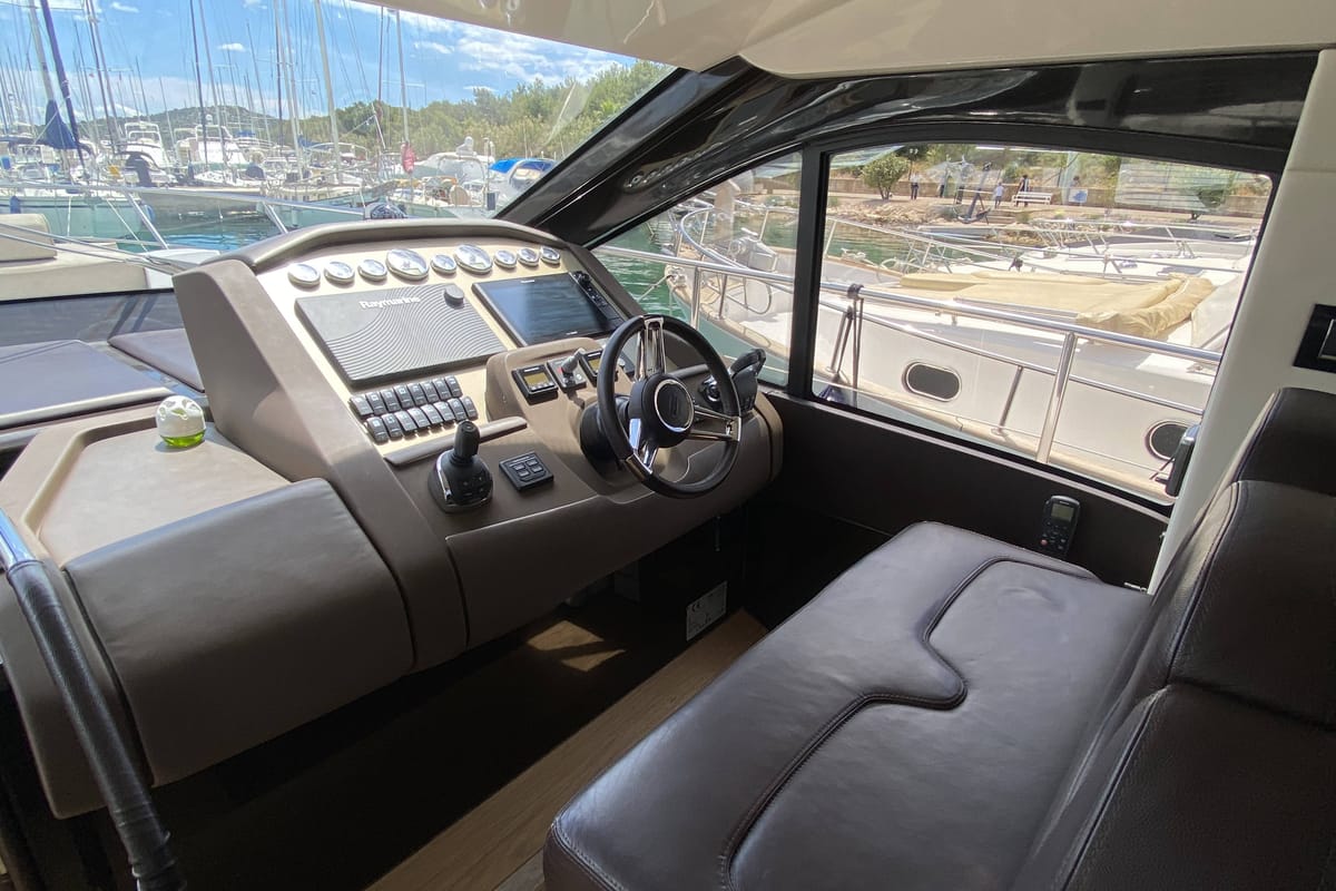 Cockpit of Sid One, a Sessa Marine Sessa Fly 47 yacht at Grad Šibenik, Croatia