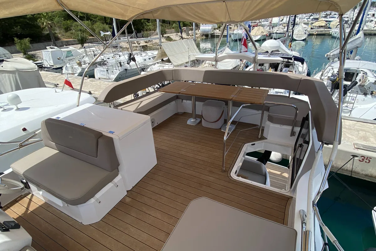 Deck of Sid One, a Sessa Marine Sessa Fly 47 yacht at Grad Šibenik, Croatia