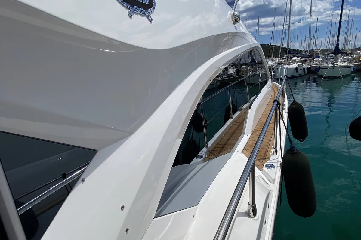 Exterior view of Sid One, a Sessa Marine Sessa Fly 47 yacht at Grad Šibenik, Croatia