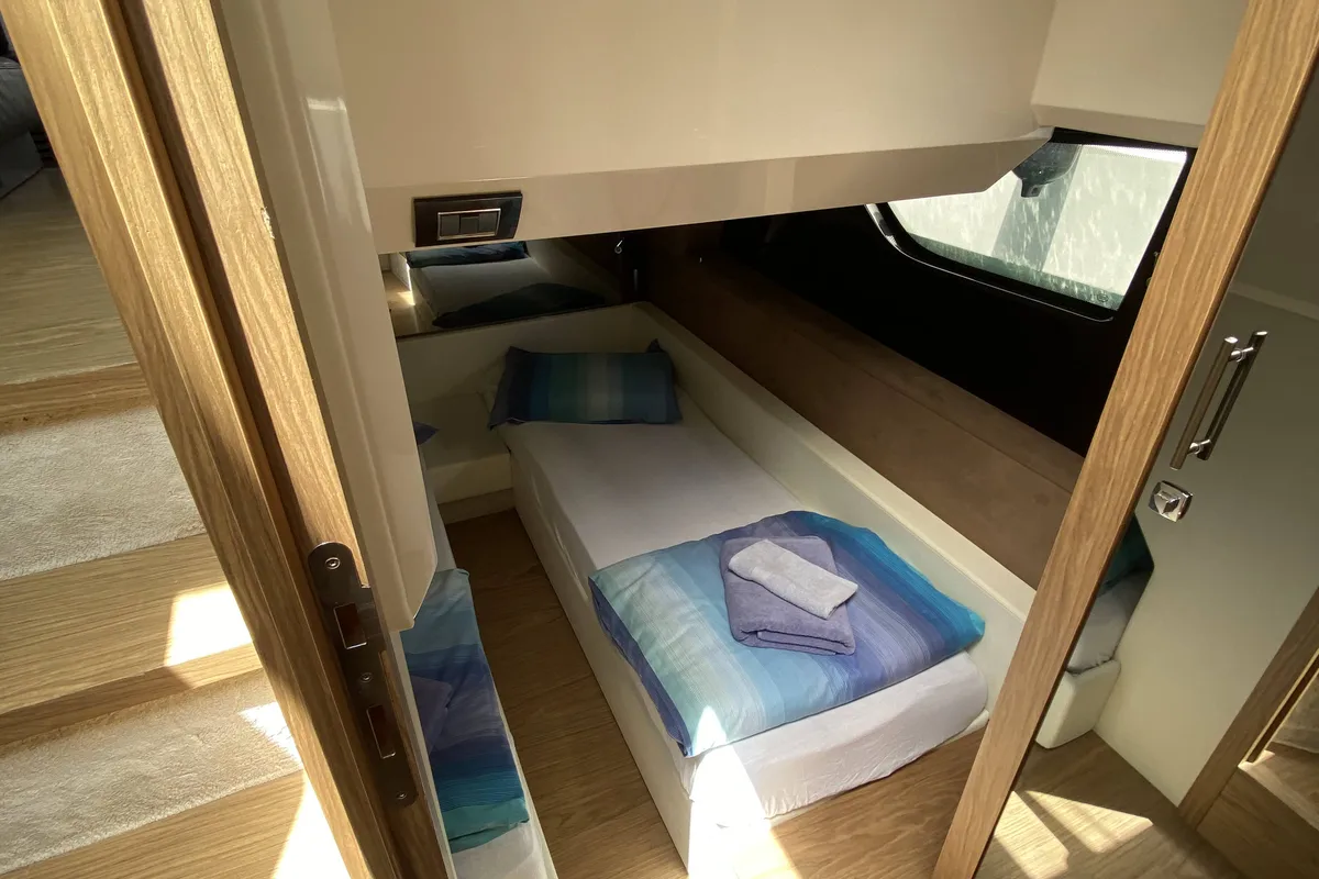 Cabin on Sid One, a Sessa Marine Sessa Fly 47 yacht at Grad Šibenik, Croatia
