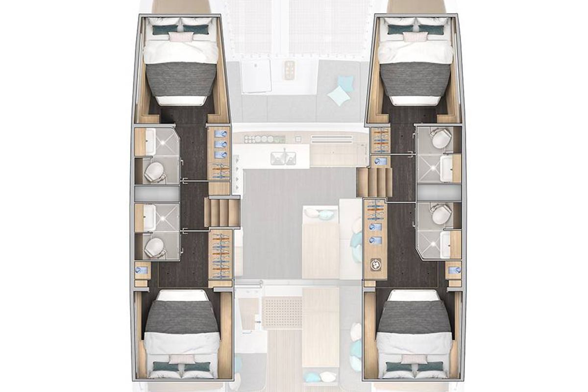 Floor plan of Andorinha, a Lagoon 43 catamaran at Općina Rogoznica, Croatia
